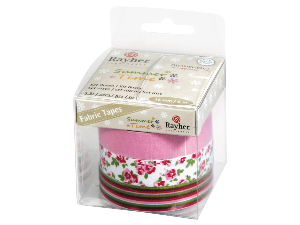 Fabric tape Rayher 15mmx5m roses 3pcs