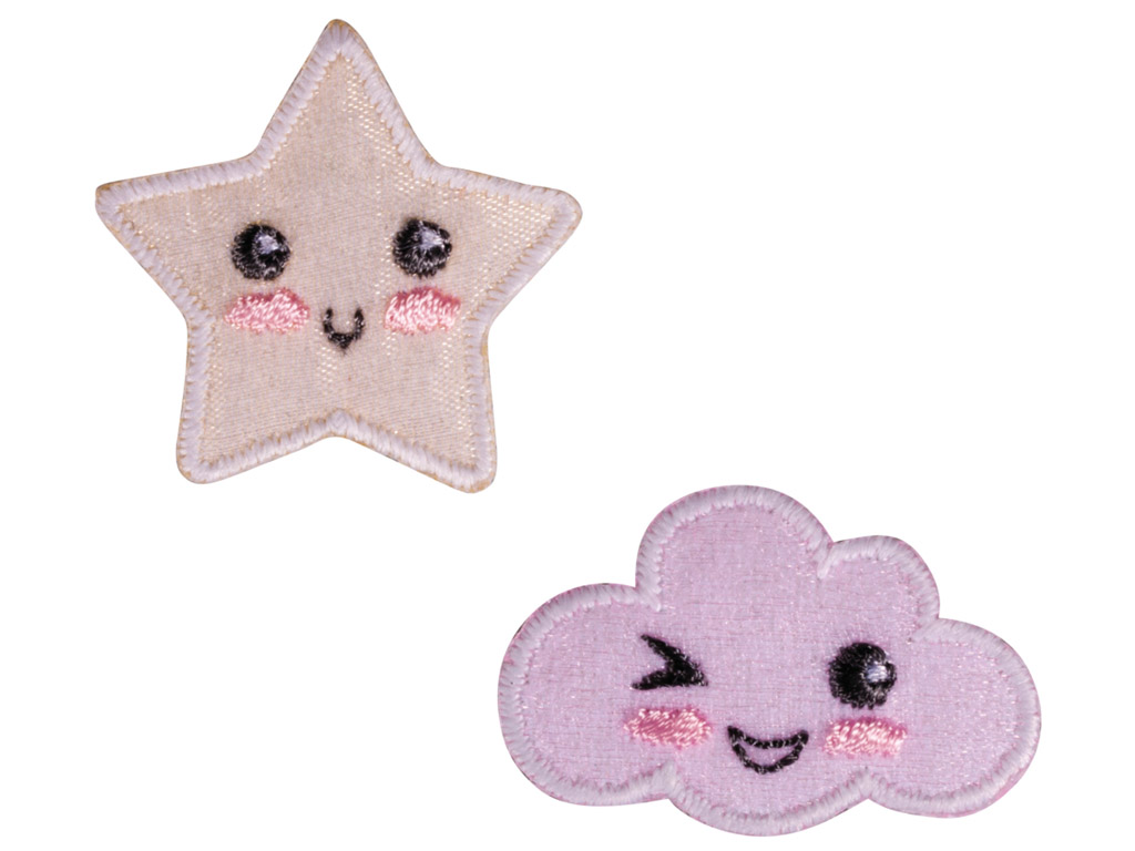 Iron-on patch Rayher star d=3.2cm+cloud 3.6x2.3cm 2pcs