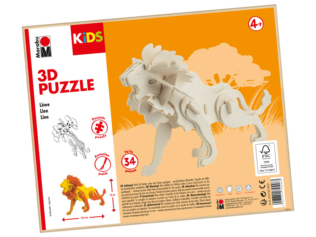 Wooden 3D puzzle Marabu Kids Lion 34 pieces