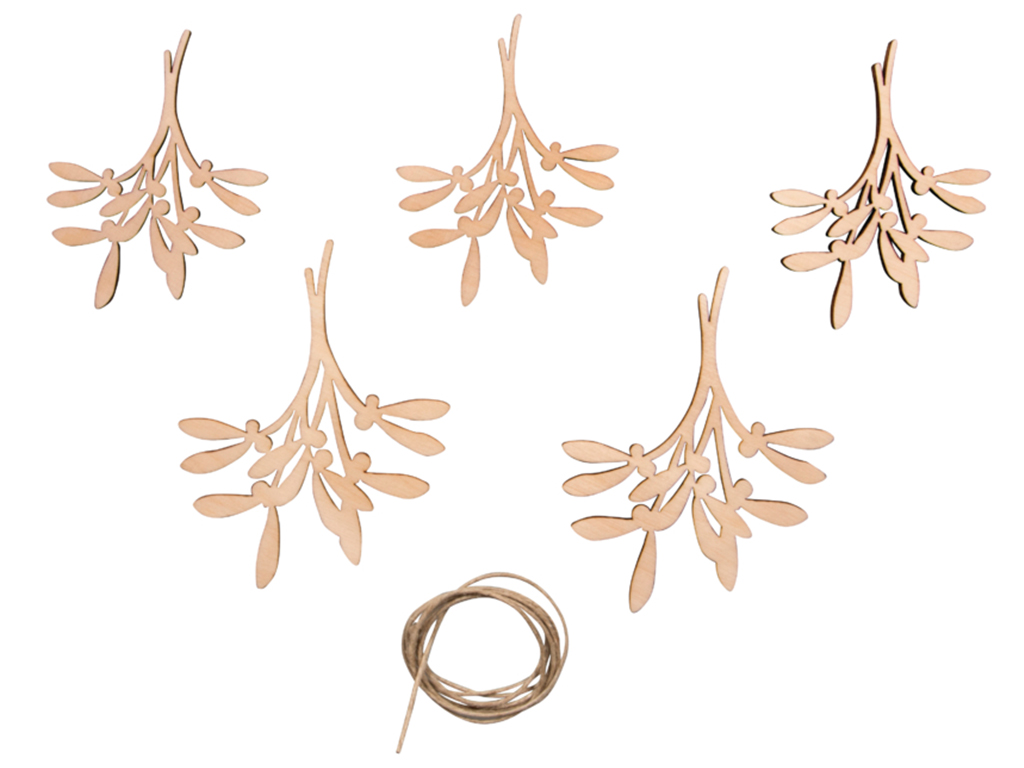 Wooden objects Rayher mistletoe 8.3-10.3cm 5pcs+cord 0.5m