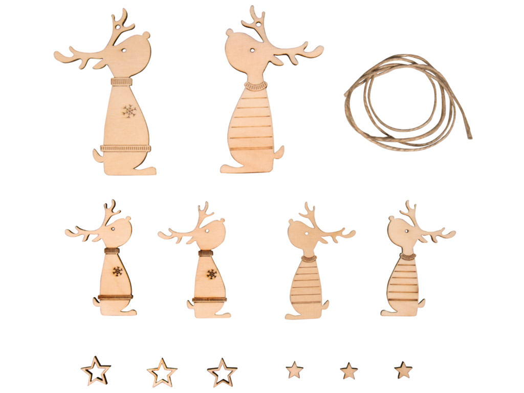 Wooden objects Rayher deer friends 5.5-8cm 12pcs+cord 0.5m