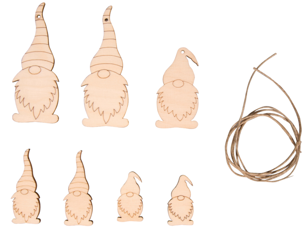 Wooden objects Rayher gnomes 2.5-9cm 7pcs+cord 0.5m
