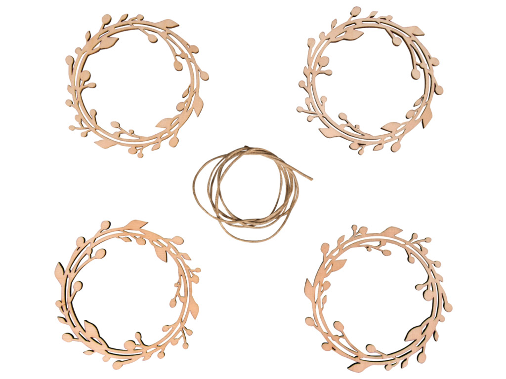 Wooden objects Rayher wreath d=8cm 4pcs+cord 0.5m