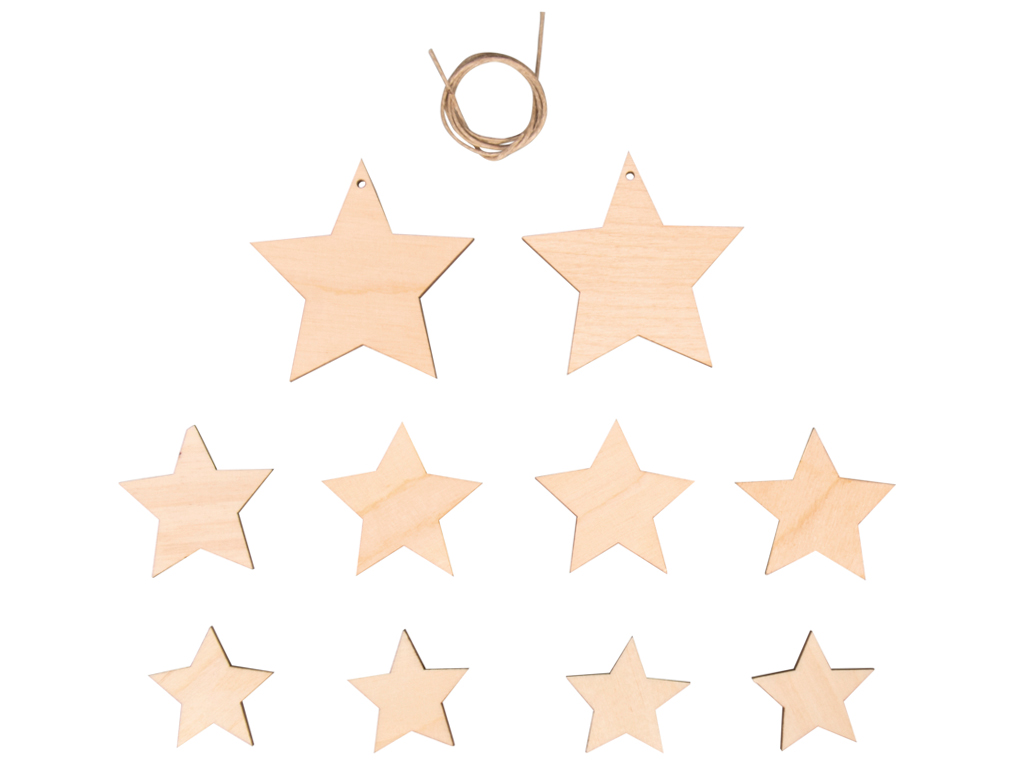 Wooden objects Rayher stars 3.5-5.7cm 10pcs+cord 0.5m