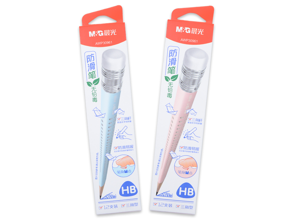Graphite pencil M&G Non-slip Pastel triangular shape HB with eraser 12pcs assorted