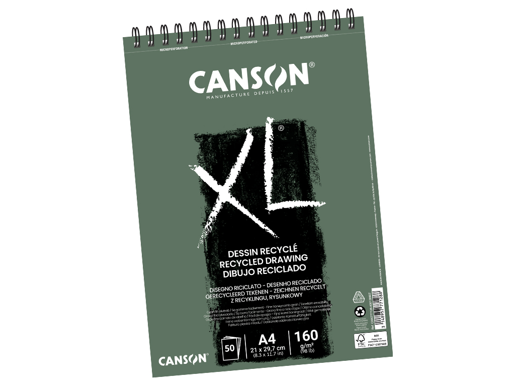 Piešimo bloknotas XL Dessin Recycled A4/160g 50 lapų spiralinis juoda